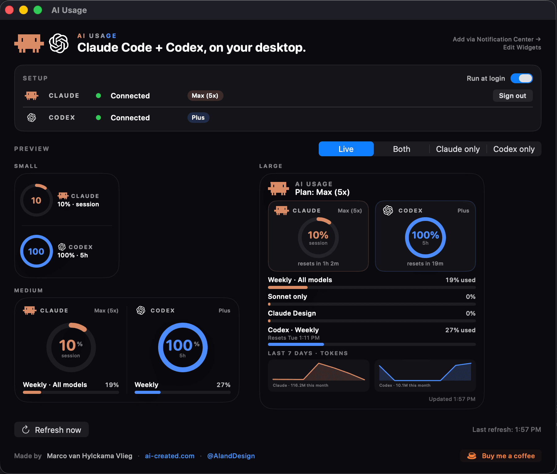 AI Usage macOS host and widget preview