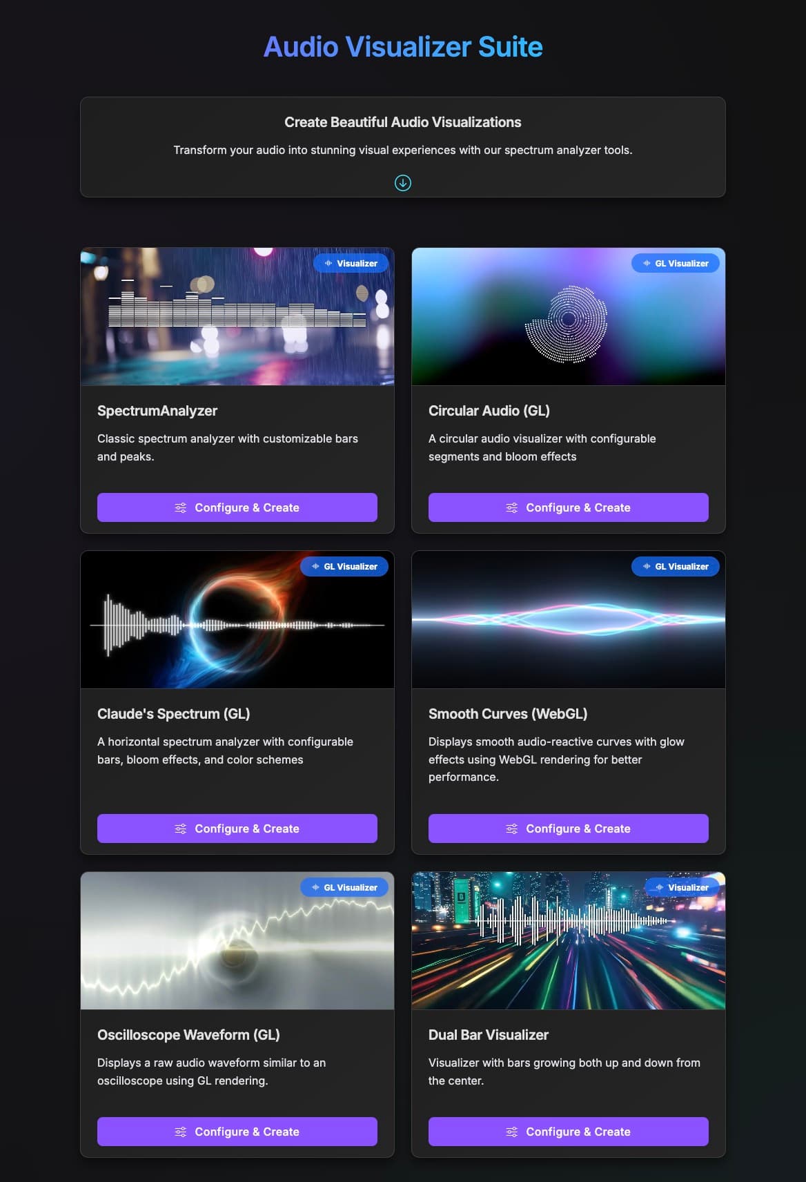 Audio Visualizer Suite — Captivating video visualizations of your music.